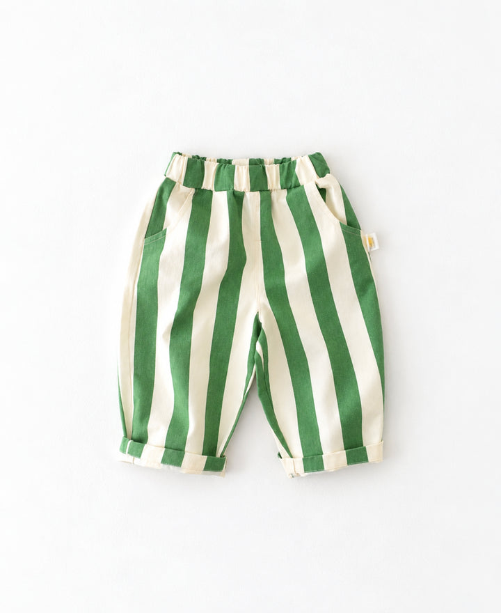 Pantalon bébé rayé taille élastique coupe droite poches