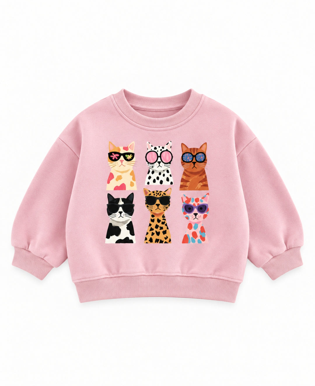 Sweatshirt fille imprimé chats colorés manches longues