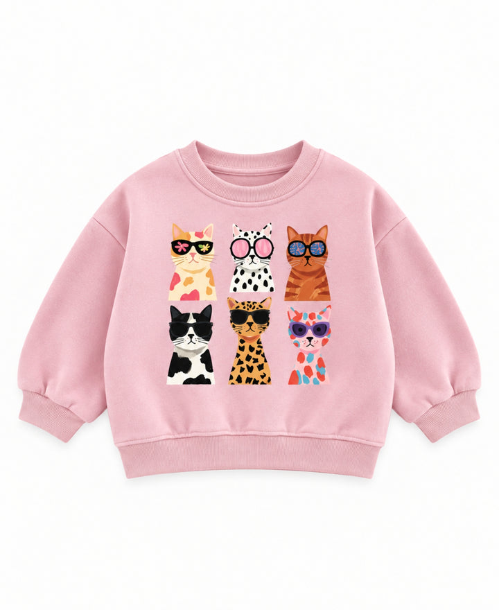 Sweatshirt fille imprimé chats colorés manches longues