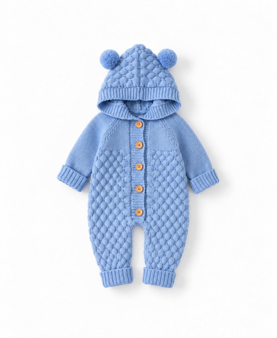 Combinaison bébé tricotée ours à capuche boutonnée
