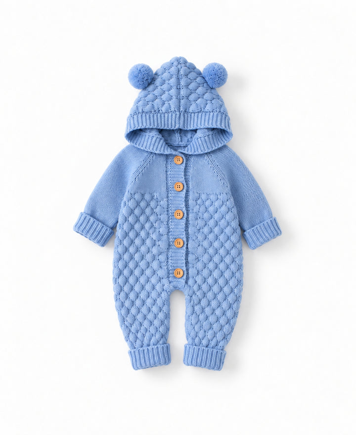 Combinaison bébé tricotée ours à capuche boutonnée