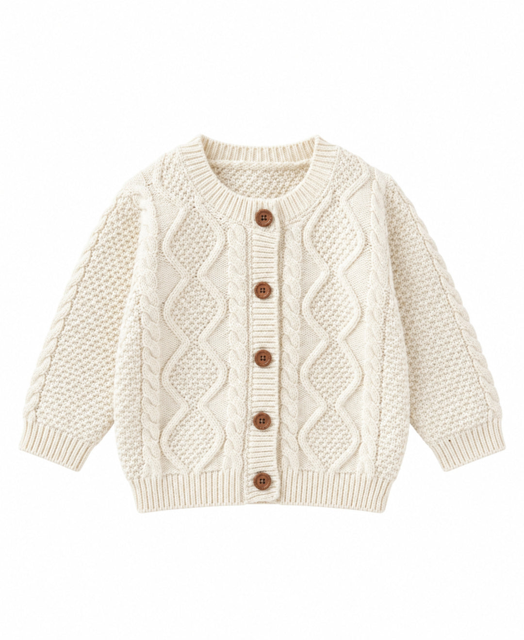 Gilet enfant tricot torsadé col rond boutons