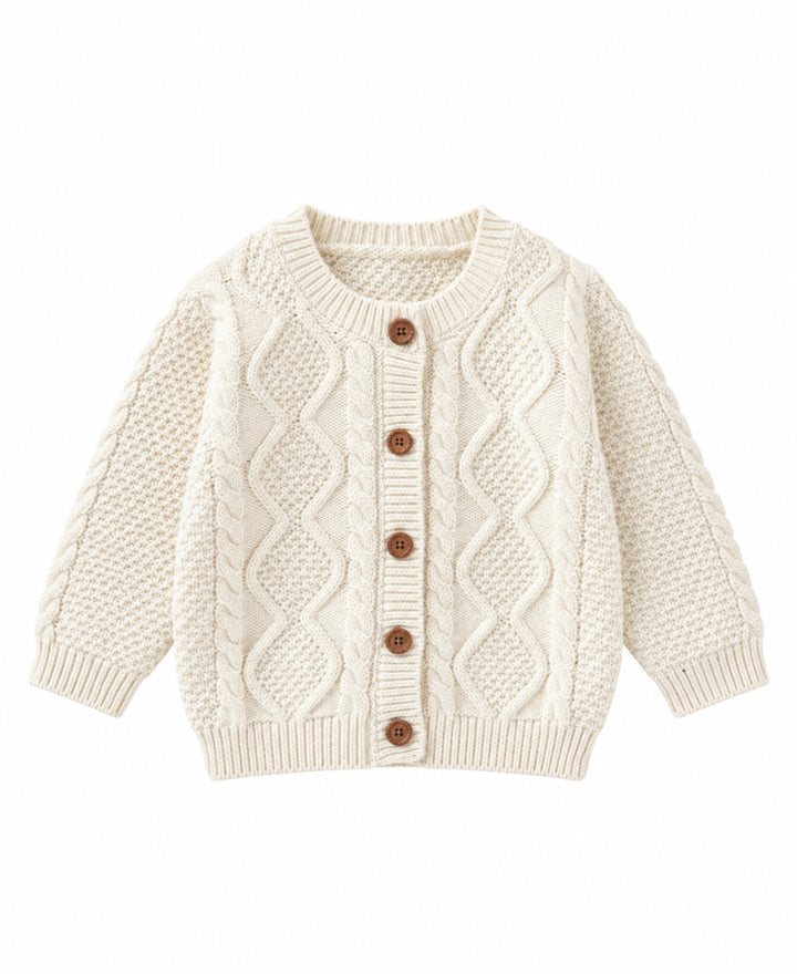 Gilet enfant tricot torsadé col rond boutons