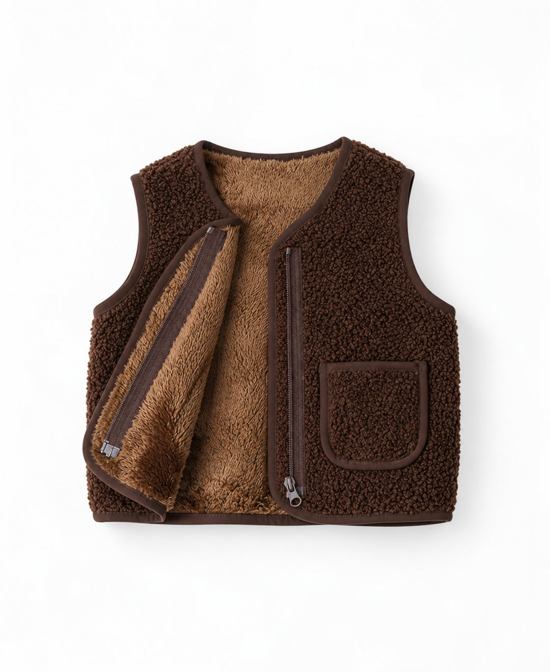Gilet enfant effet mouton sans manches doublé chaud à poches