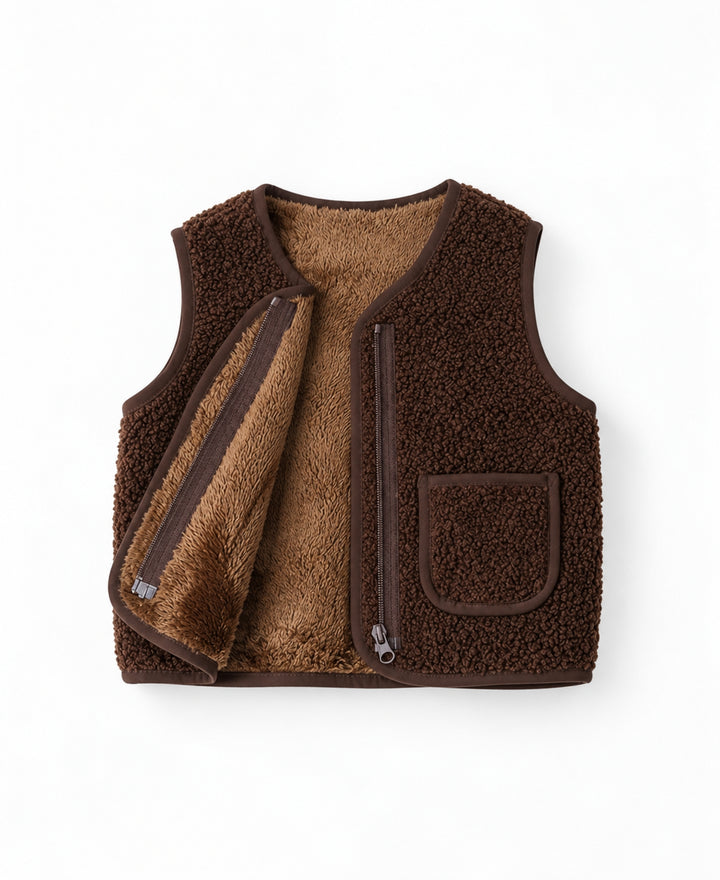Gilet enfant effet mouton sans manches doublé chaud à poches