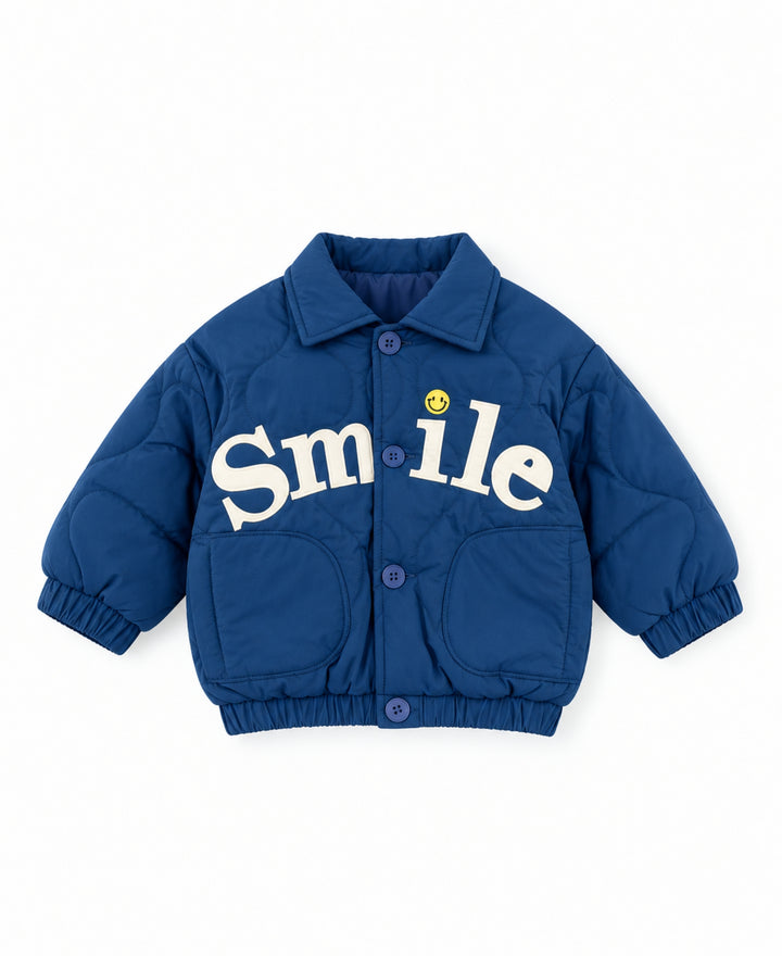 Veste bébé enfant matelassée col chemise poches motif Smile