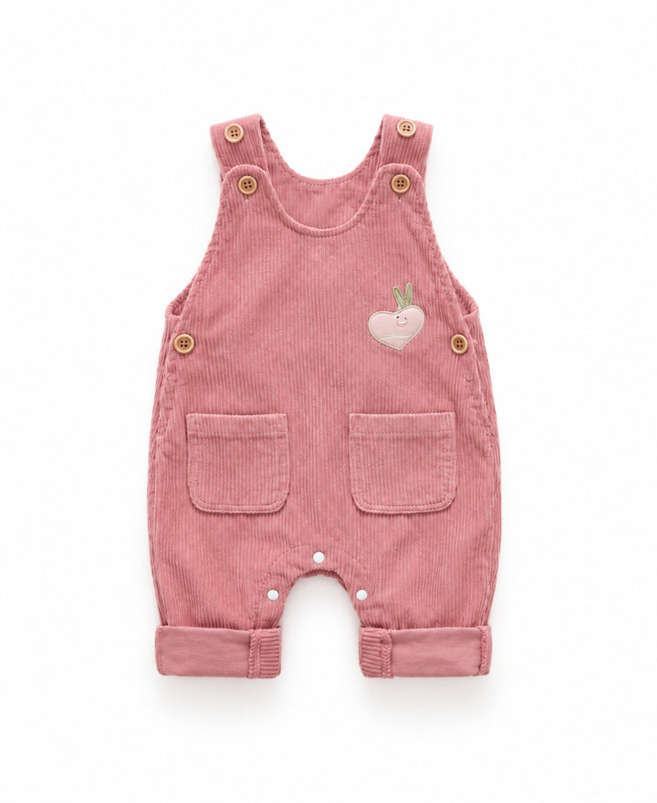 Salopette bébé en velours côtelé à poches motif cœur