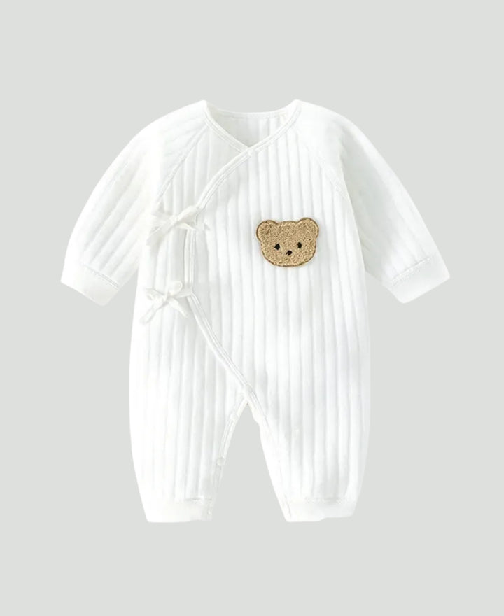 Pyjama bébé côtelé manches longues fermeture croisée motif ourson