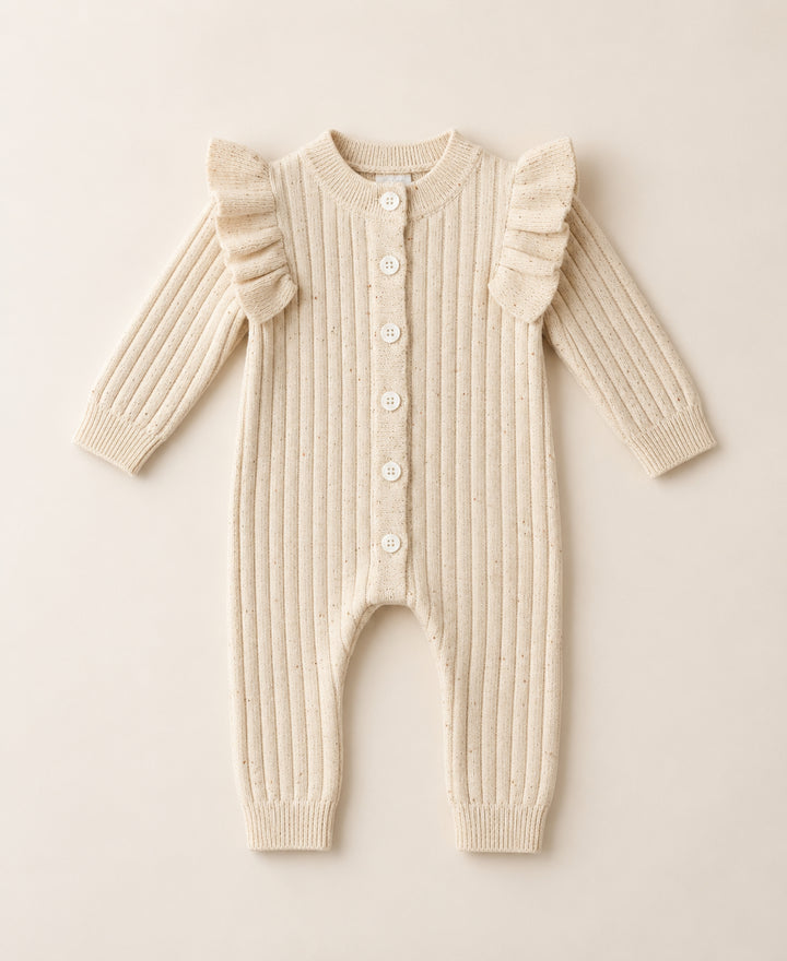 Combinaison bébé tricot côtelé à volants
