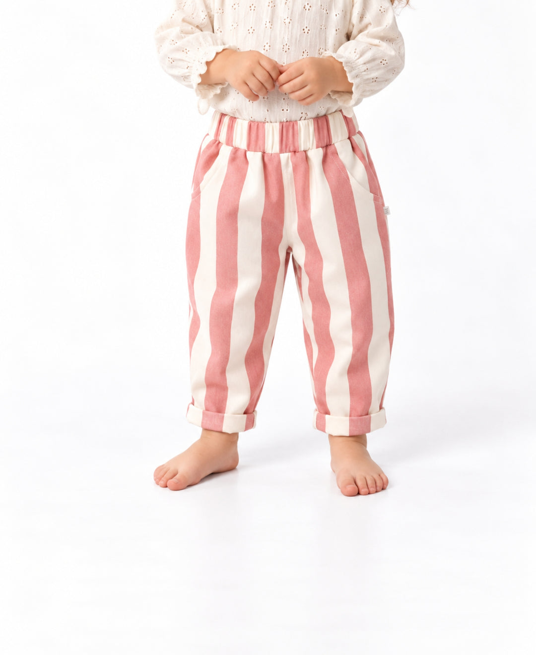 Pantalon bébé rayé taille élastique coupe droite poches