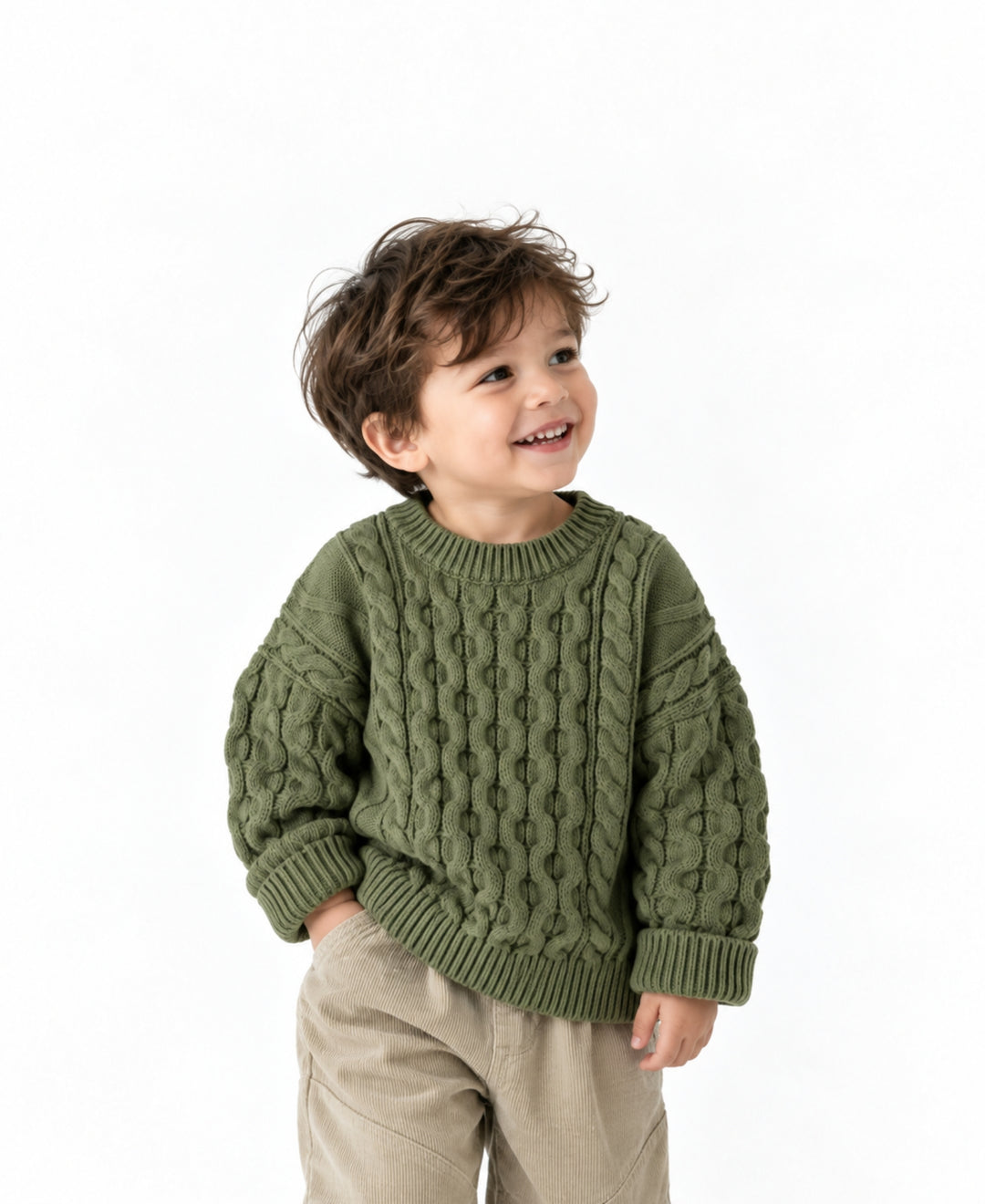 Pull enfant torsadé col rond manches longues style décontracté