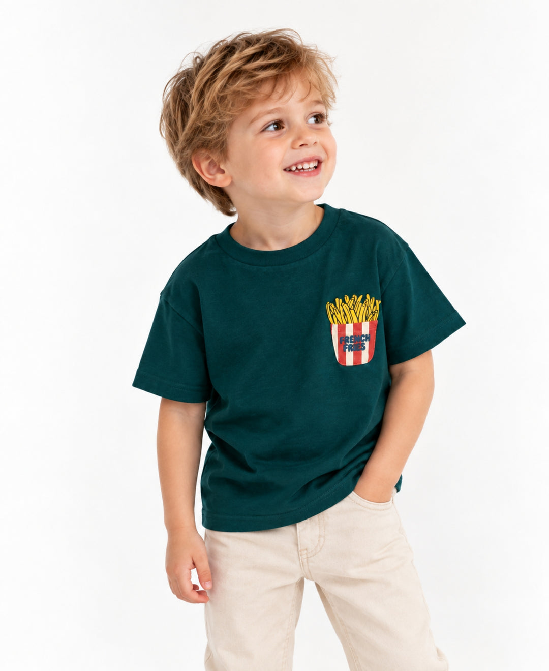T-shirt enfant imprimé café pain frites manches courtes col rond