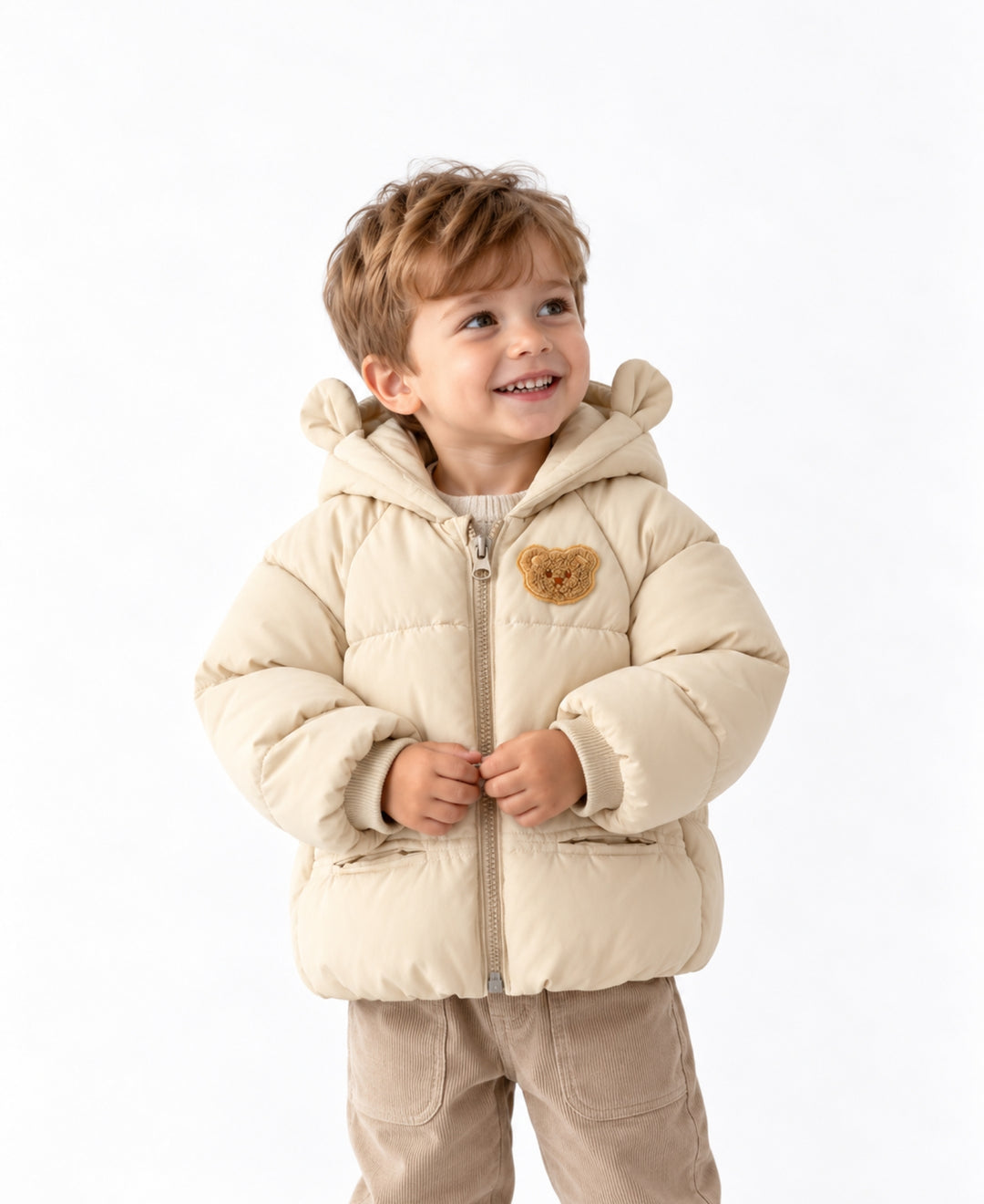 Doudoune bébé enfant à capuche oreilles motif ours zippée