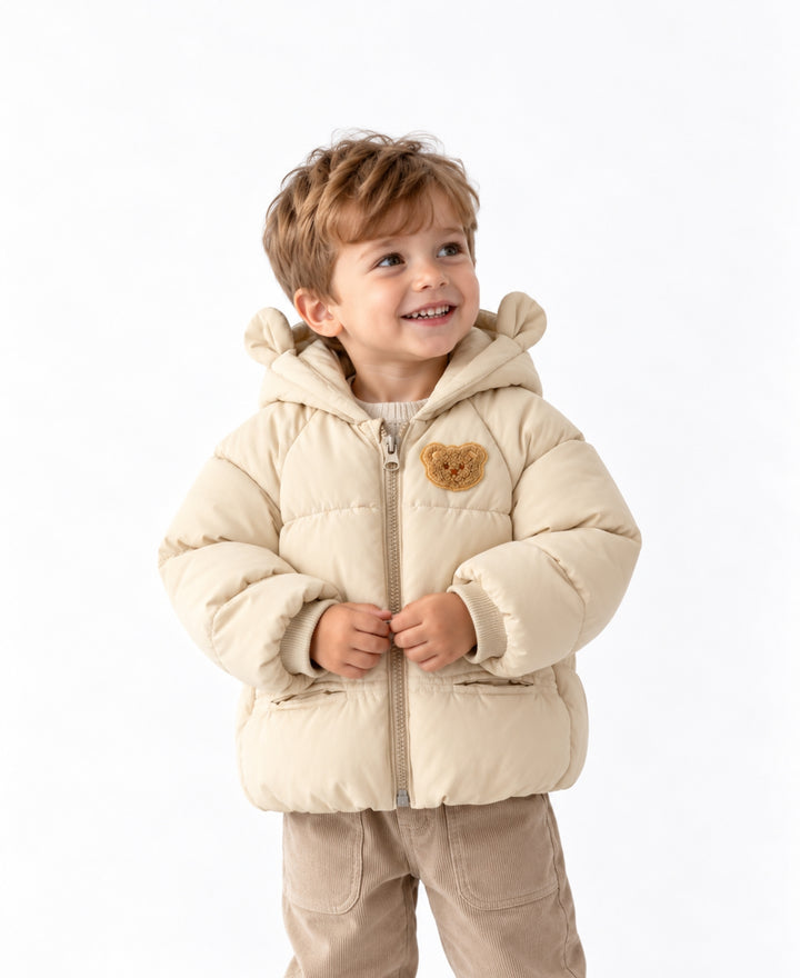 Doudoune bébé enfant à capuche oreilles motif ours zippée