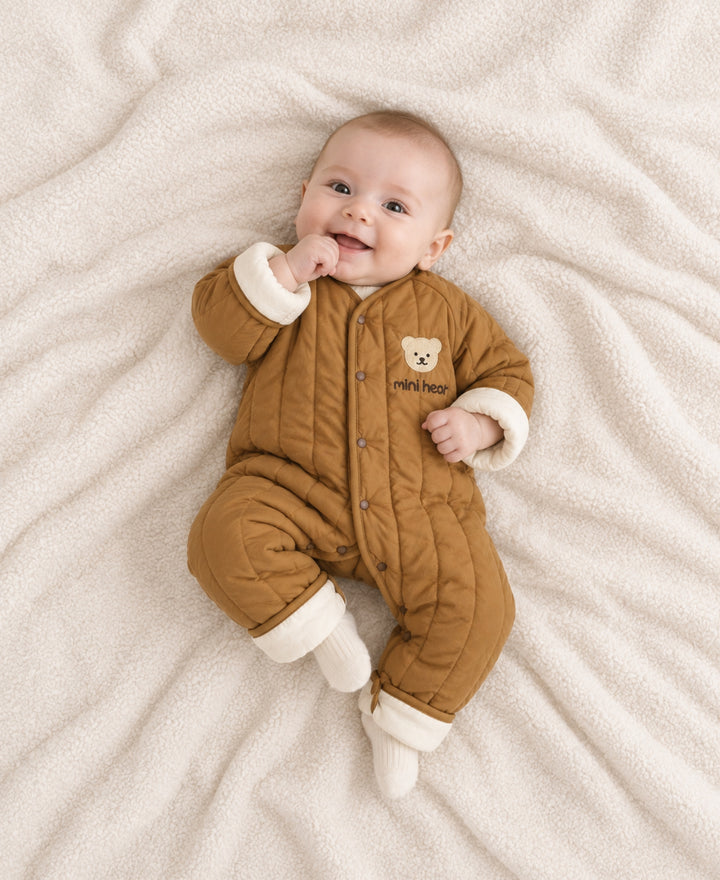 Combinaison bébé matelassée motif ours à manches longues