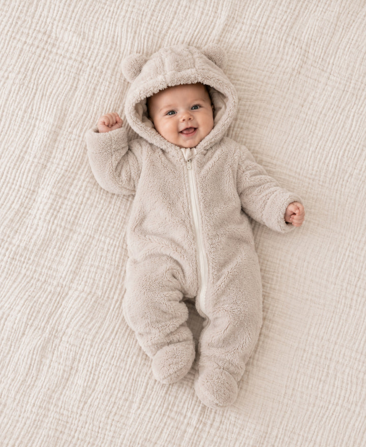 Combinaison bébé polaire à capuche oreilles ourson zippée