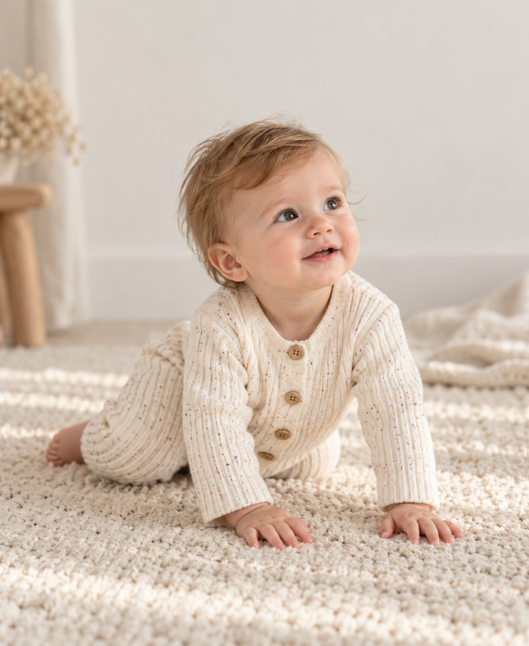 Grenouillère bébé tricot côtelé à manches longues avec boutons