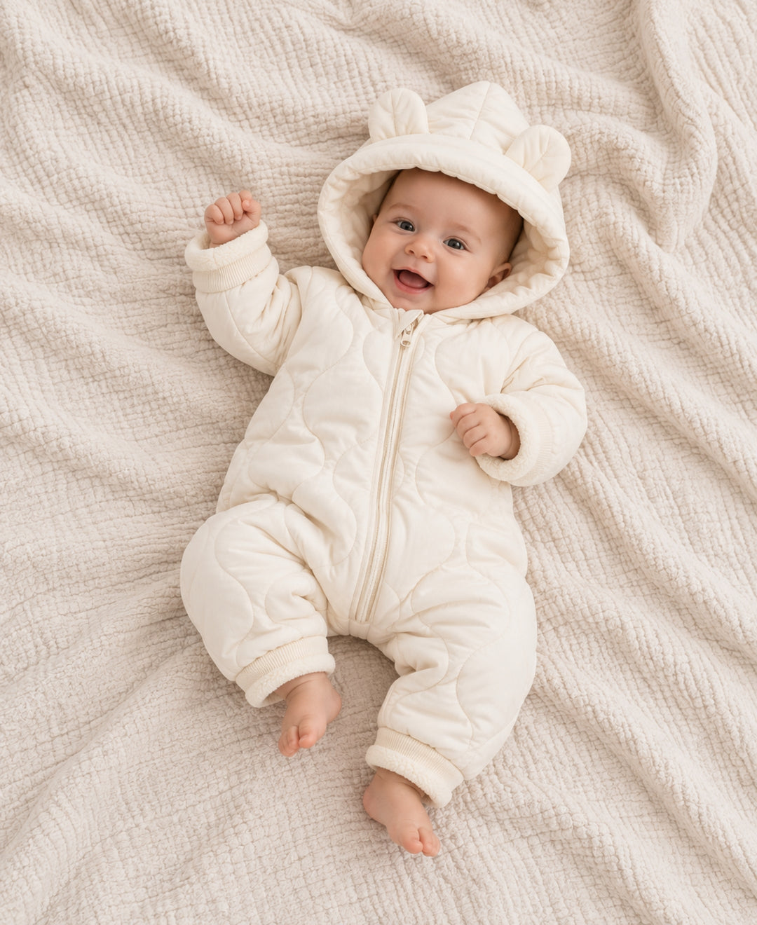 Grenouillère bébé ours à capuche oreilles matelassée zippée
