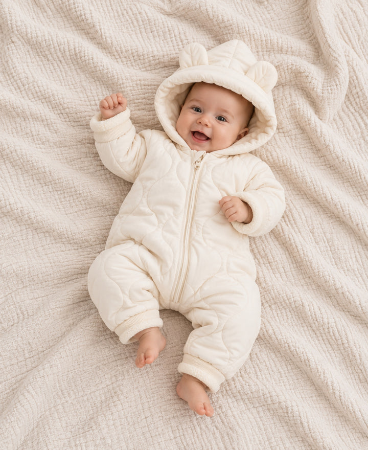 Grenouillère bébé ours à capuche oreilles matelassée zippée