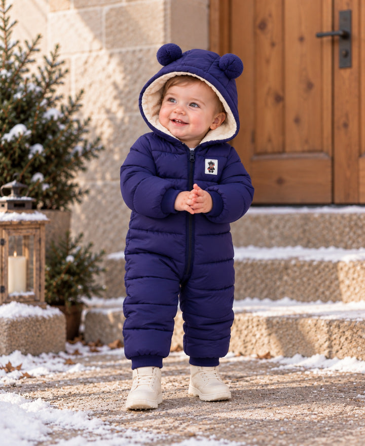 Combinaison bébé matelassée à capuche oreilles ours zippée