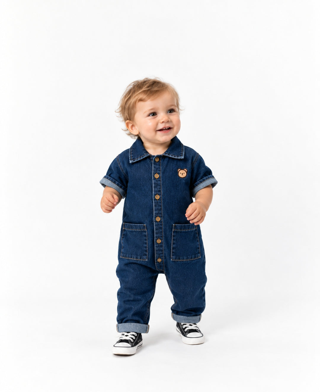 Combinaison bébé en jean à manches courtes avec poches