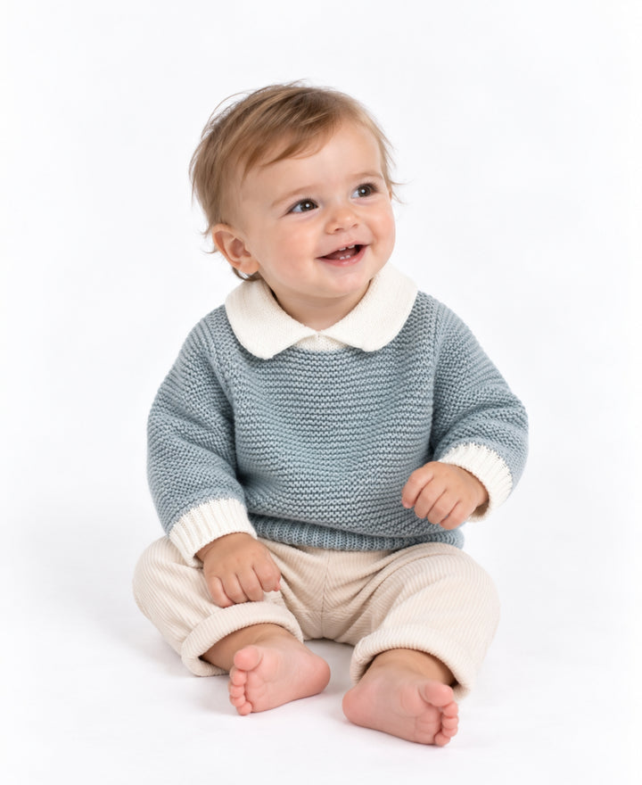 Pull enfant tricot col Claudine manches longues maille texturée