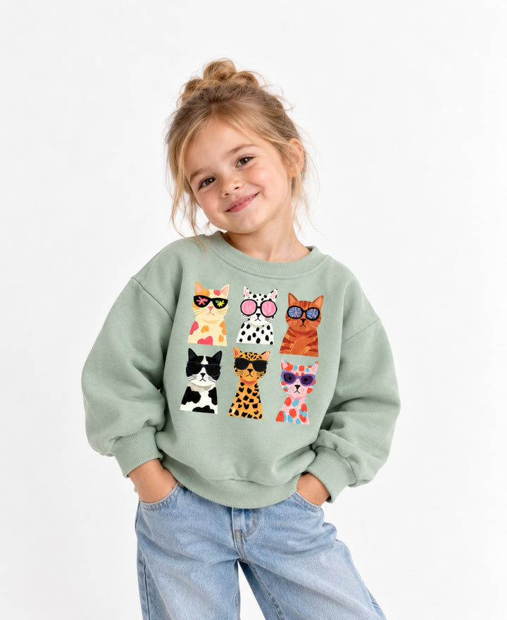 Sweatshirt fille imprimé chats colorés manches longues