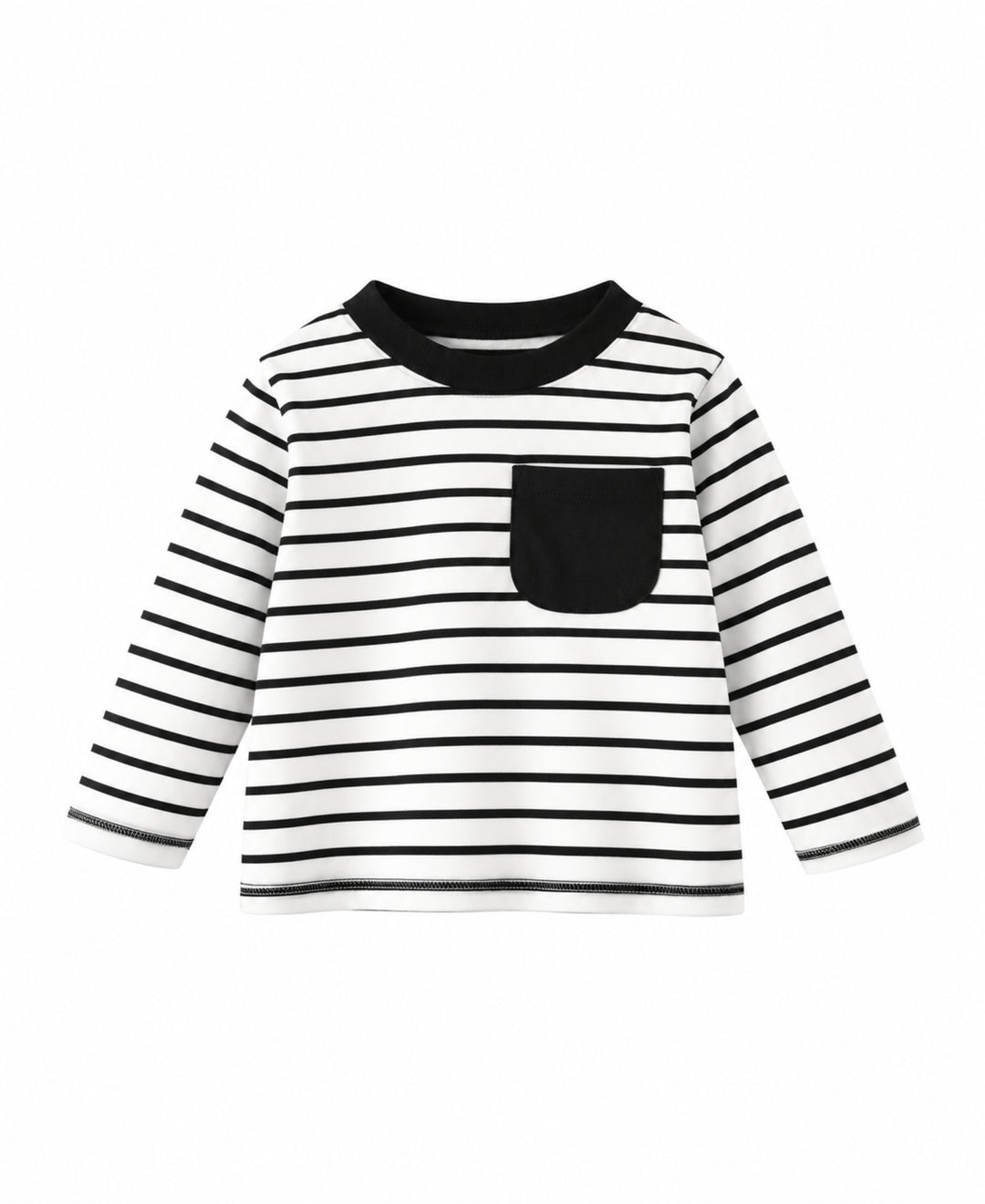 T-shirt enfant rayé manches longues poche poitrine col rond
