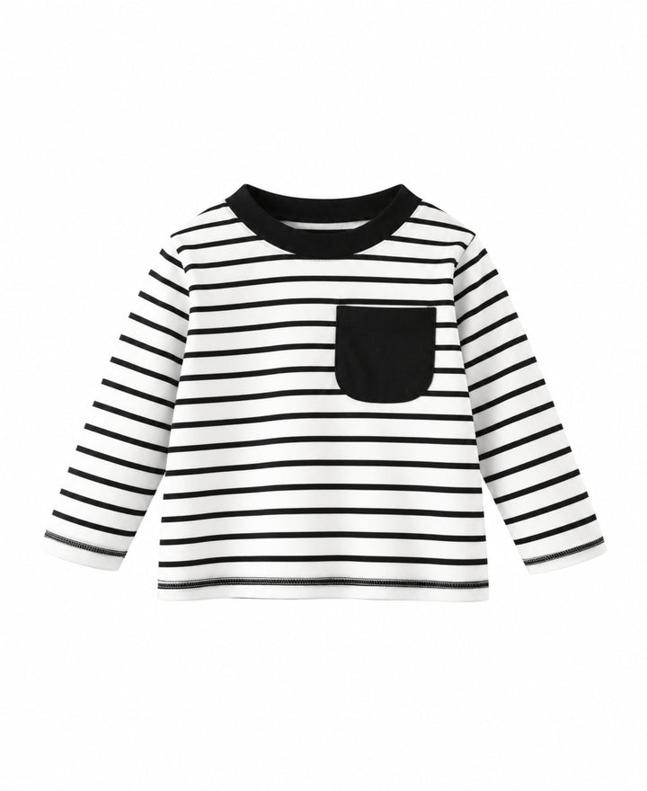T-shirt enfant rayé manches longues poche poitrine col rond