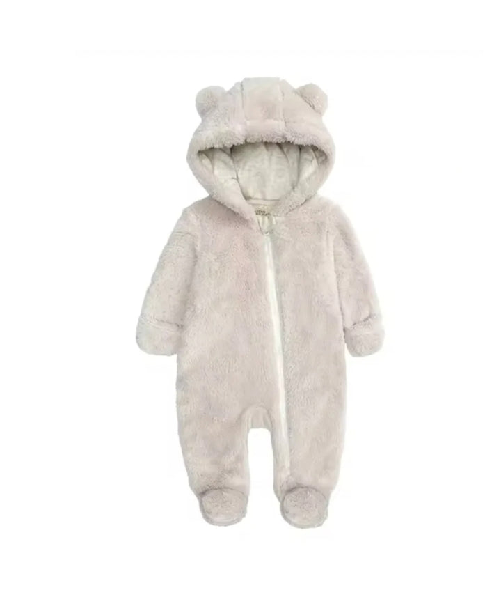 Combinaison bébé polaire à capuche oreilles ourson zippée