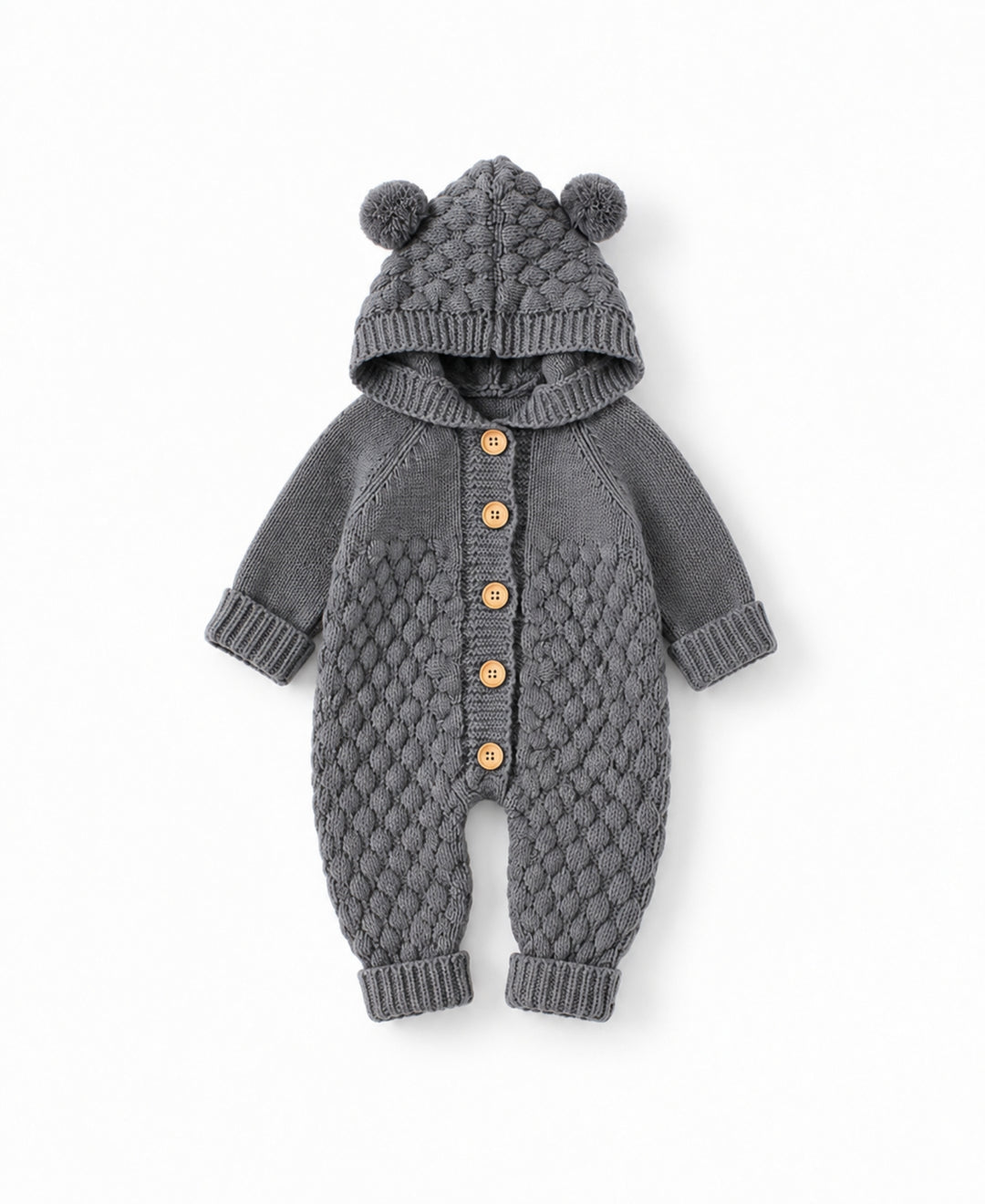 Combinaison bébé tricotée ours à capuche boutonnée