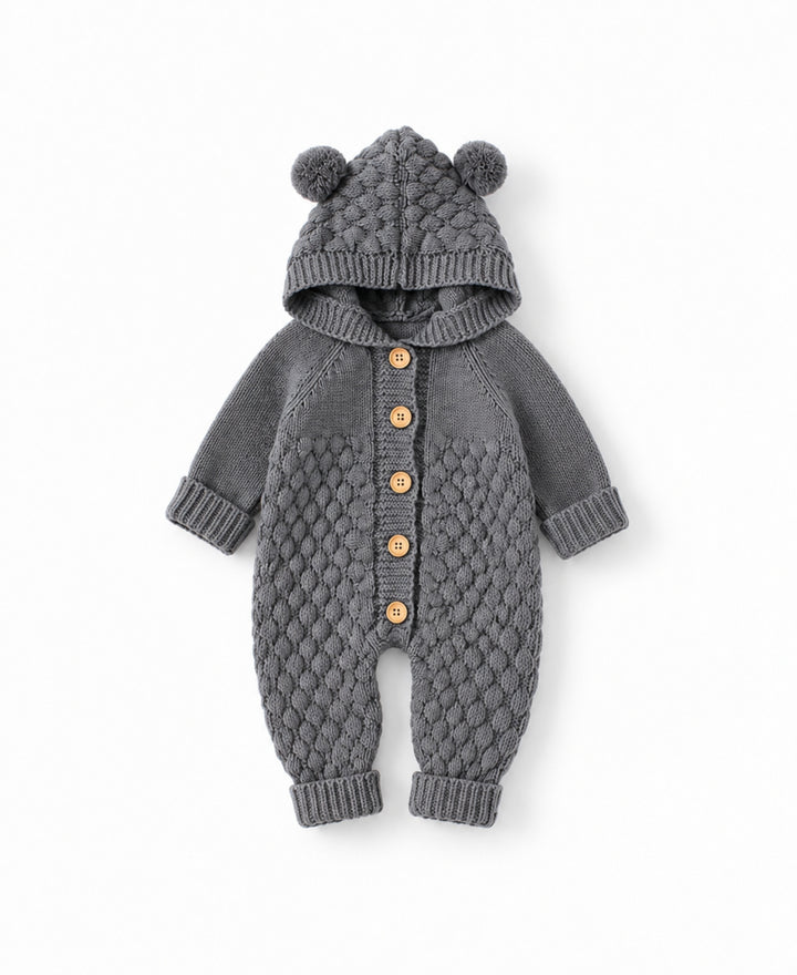 Combinaison bébé tricotée ours à capuche boutonnée