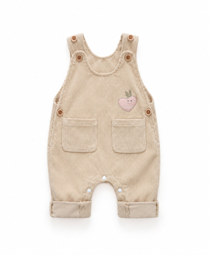 Salopette bébé en velours côtelé à poches motif cœur