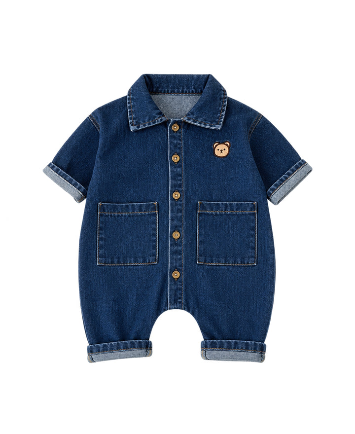 Combinaison bébé en jean à manches courtes avec poches