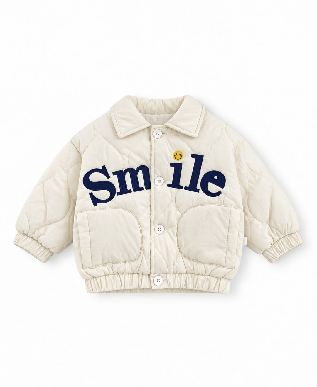 Veste bébé enfant matelassée col chemise poches motif Smile