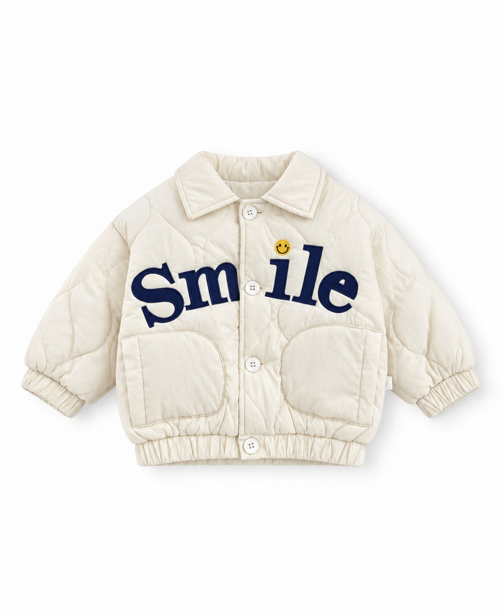 Veste bébé enfant matelassée col chemise poches motif Smile