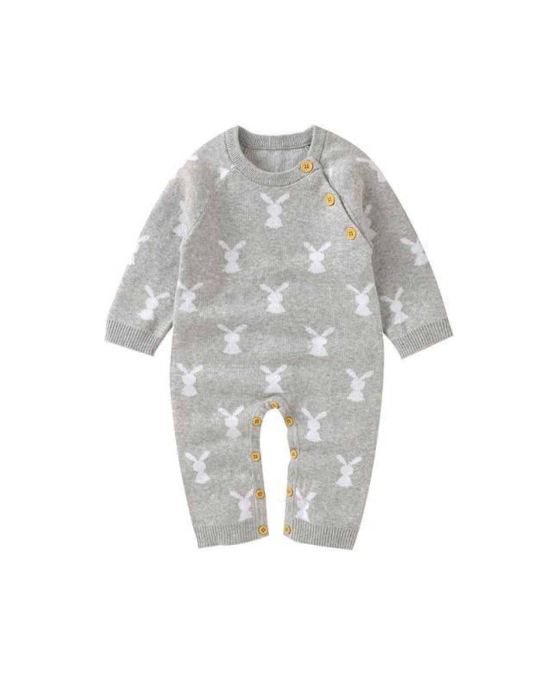 Grenouillère bébé tricotée motif lapin à manches longues