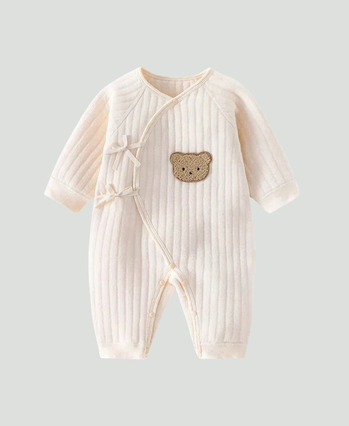 Pyjama bébé côtelé manches longues fermeture croisée motif ourson
