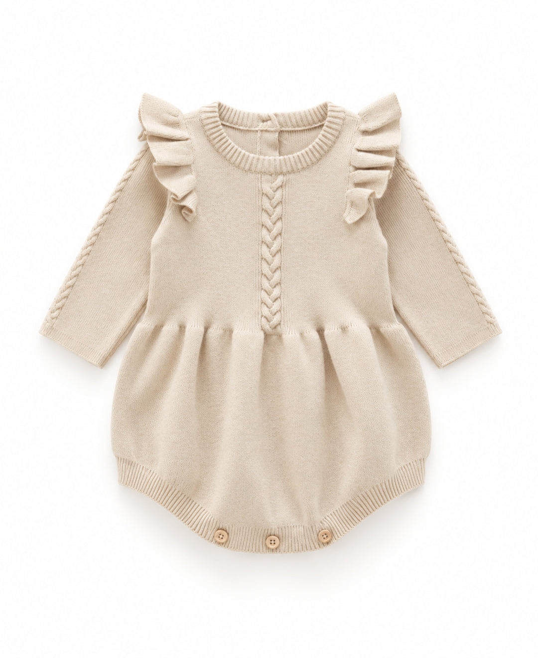 Barboteuse bébé tricotée à volants et torsades