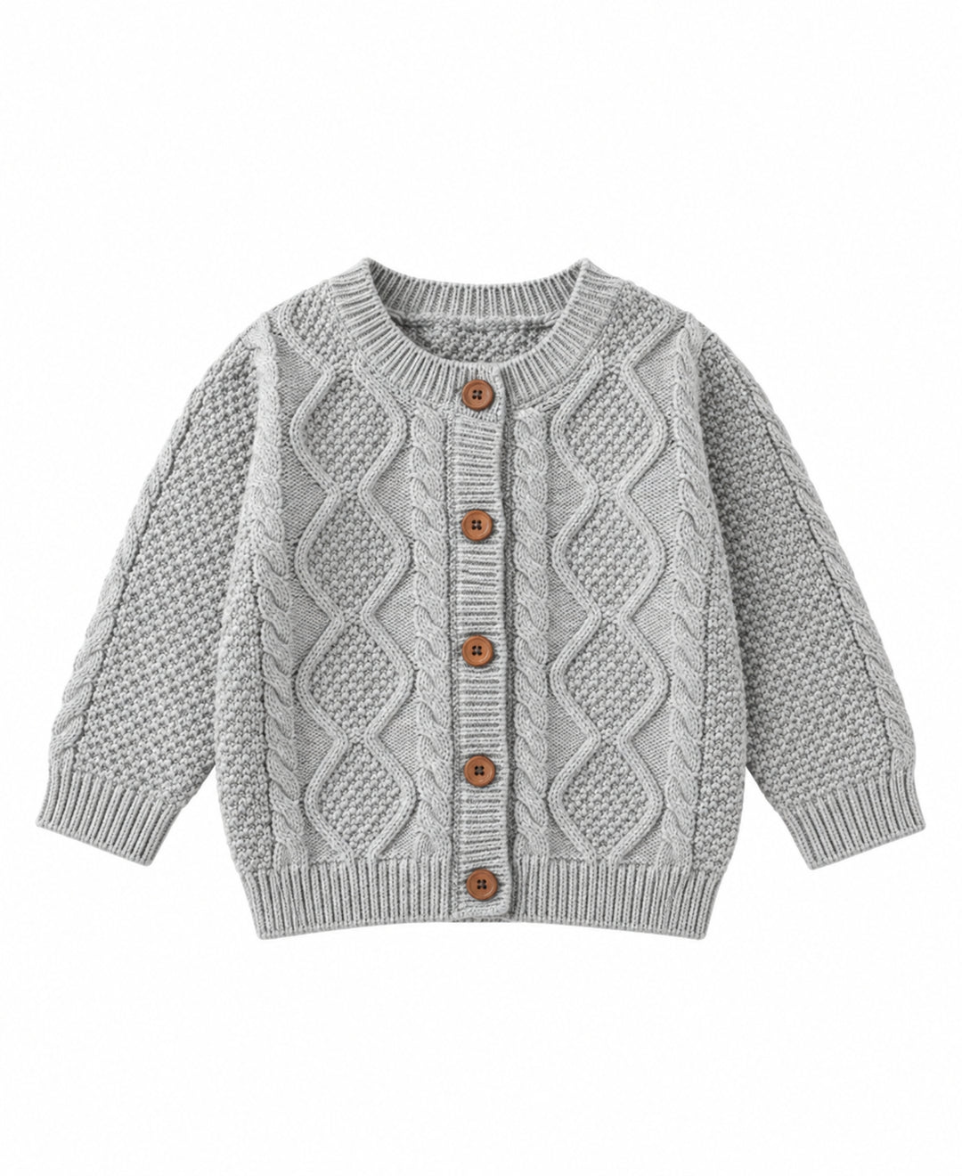 Gilet enfant tricot torsadé col rond boutons