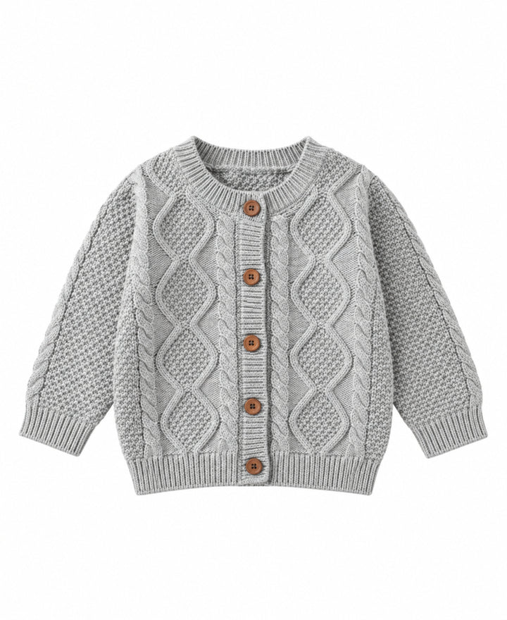 Gilet enfant tricot torsadé col rond boutons