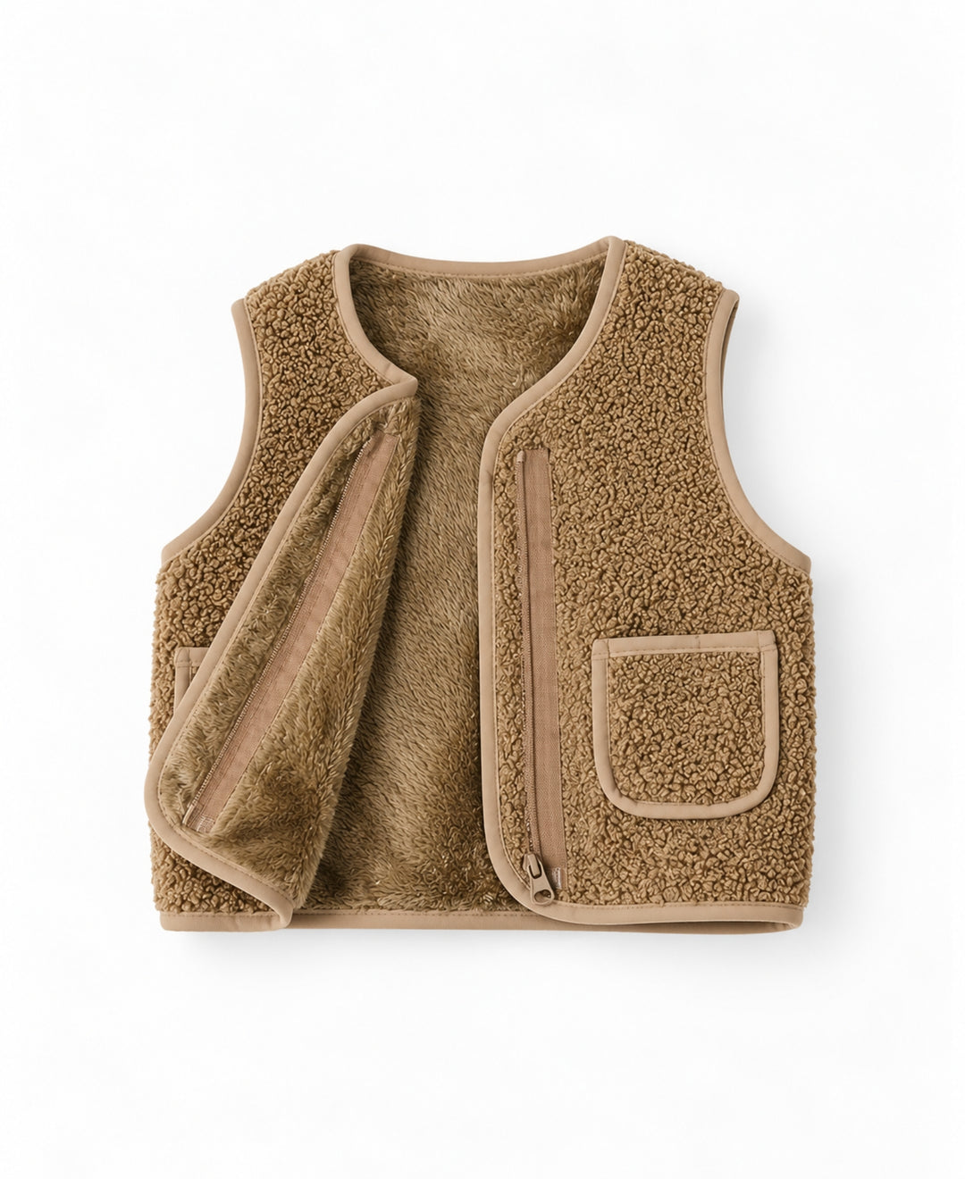 Gilet enfant effet mouton sans manches doublé chaud à poches