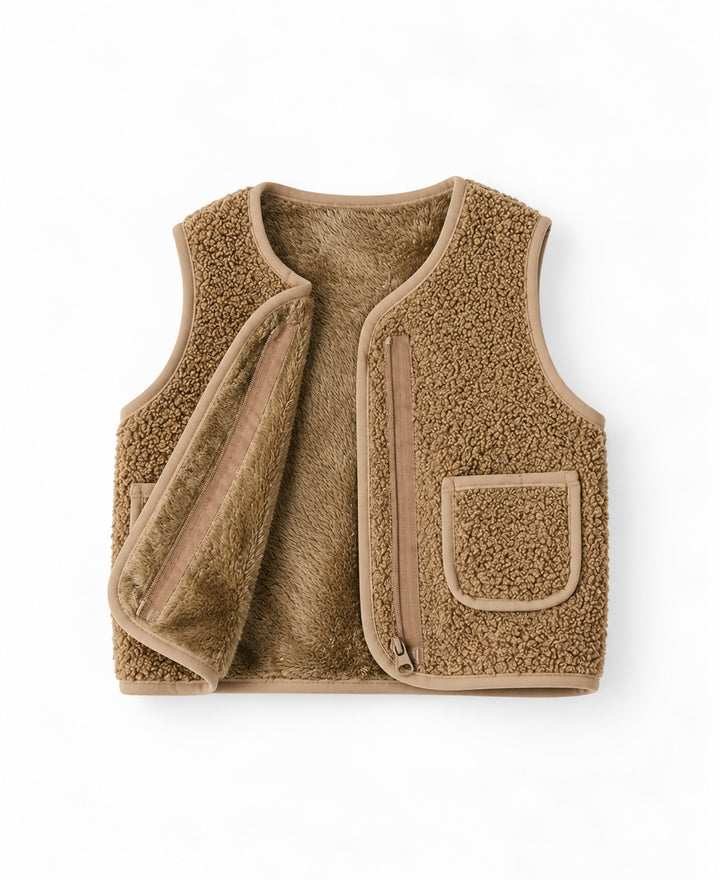 Gilet enfant effet mouton sans manches doublé chaud à poches