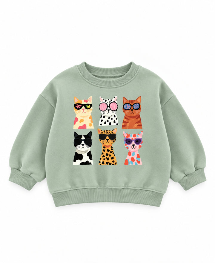 Sweatshirt fille imprimé chats colorés manches longues