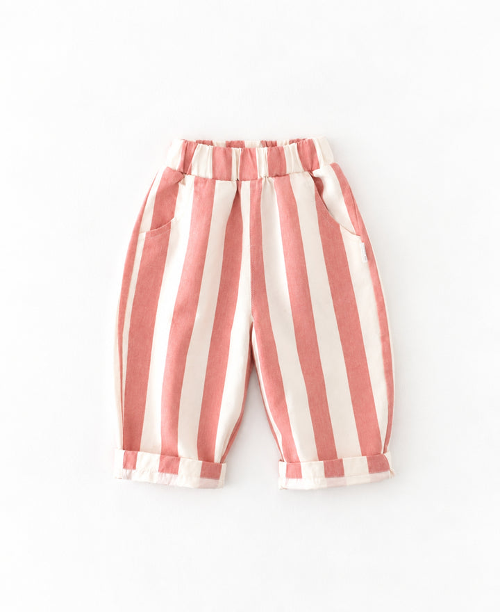 Pantalon bébé rayé taille élastique coupe droite poches