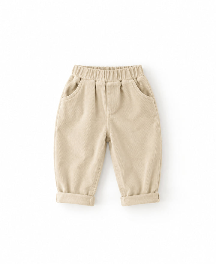 Pantalon enfant en velours côtelé taille élastique poches coupe droite