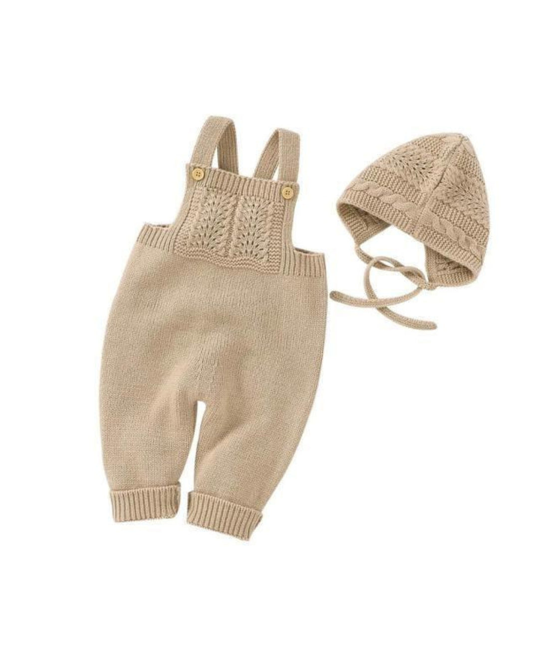 Salopette bébé tricotée avec bonnet assorti