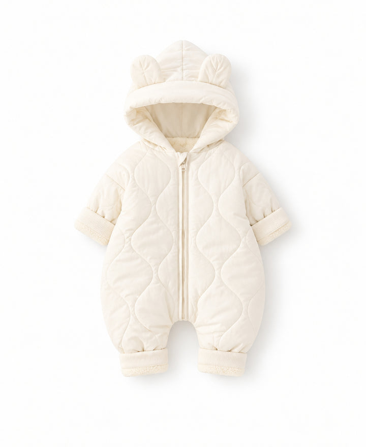 Grenouillère bébé ours à capuche oreilles matelassée zippée