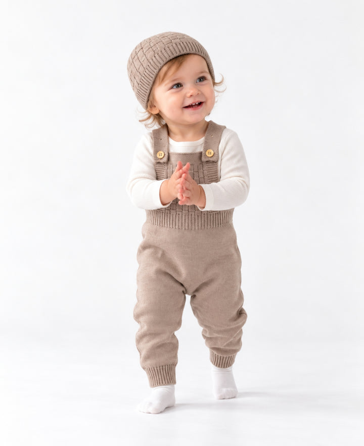 Ensemble bébé salopette en maille avec bonnet tricoté