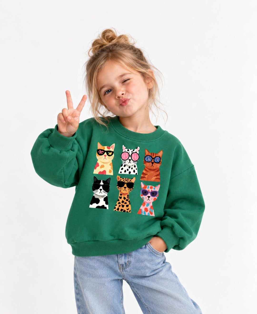 Sweatshirt fille imprimé chats colorés manches longues